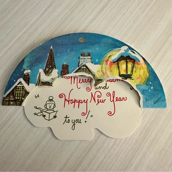 Vintage Litho Christmas Card Hawthorne & Sommerfield Unused USA Round Ornament - Picture 4 of 5